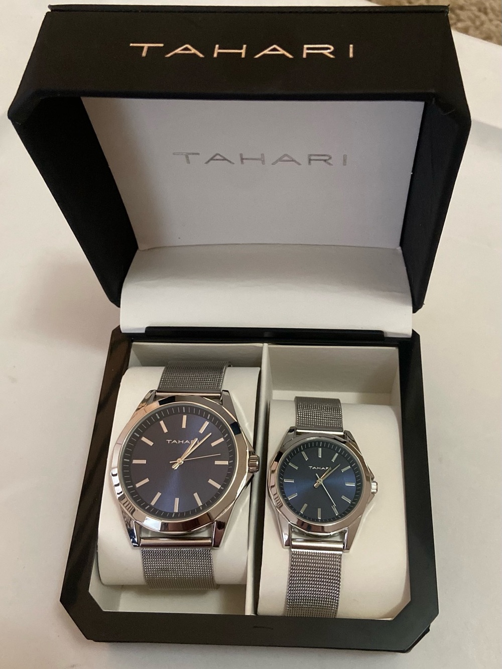 Tahari Silver Mesh Strap Watch with Blue Dial
